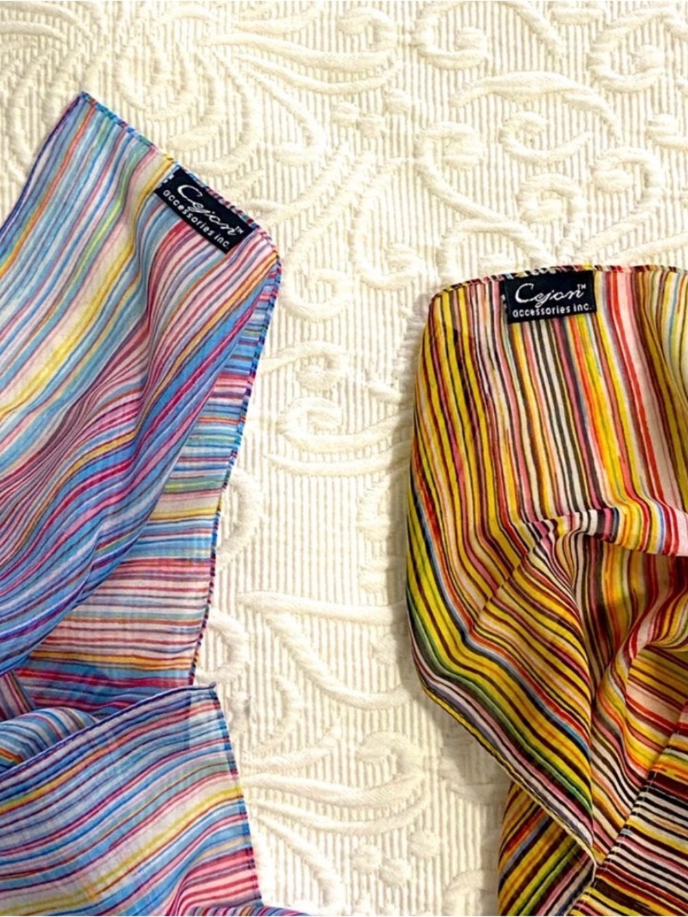 Cejon Multi-Color Striped Scarves Set - Blue & Yellow Dominant
